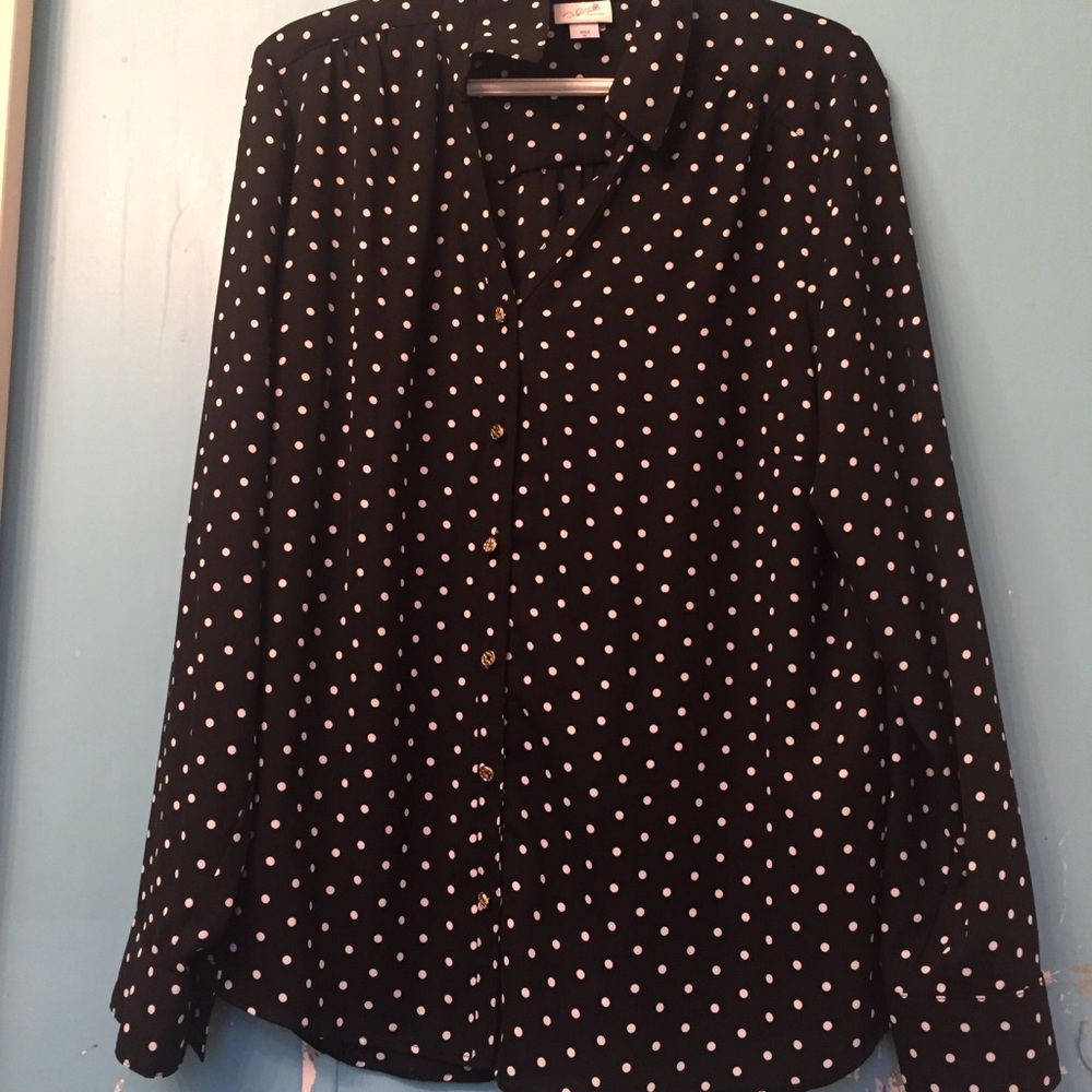 Kim Rogers black and white polka dot blouse XL